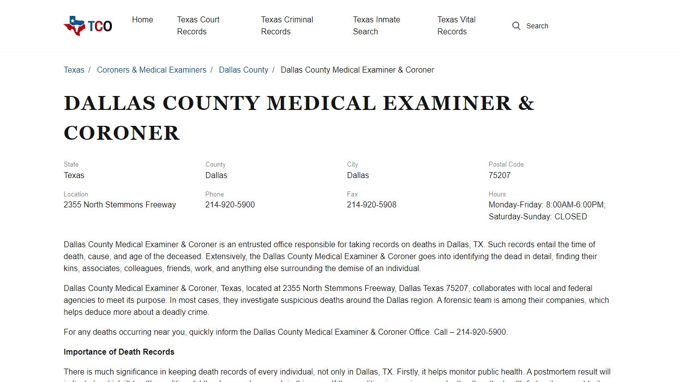 Dallas County Medical Examiner & Coroner - txcountyoffices.org
